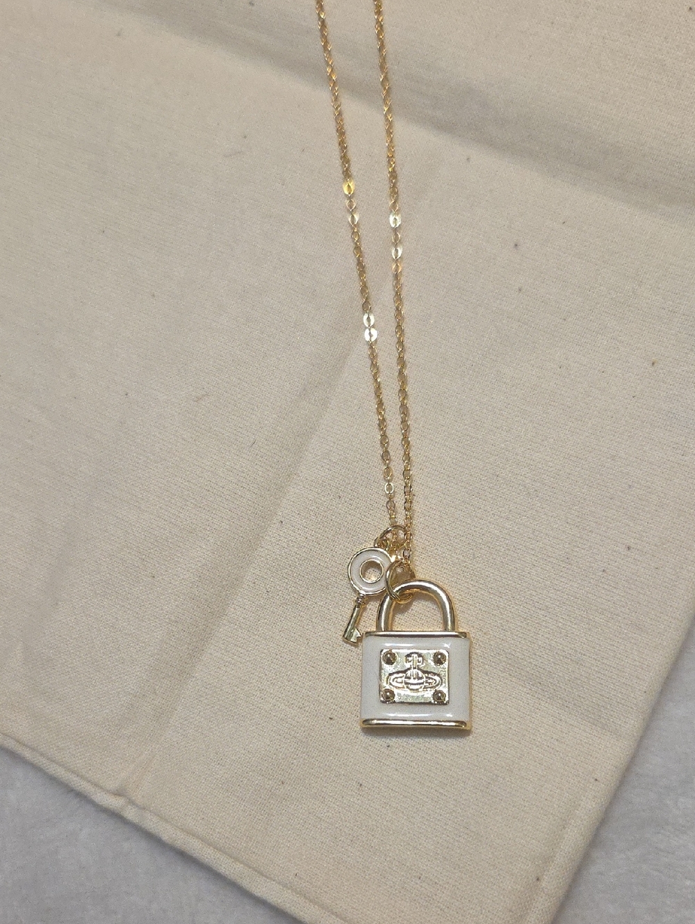 Gold Padlock Pendant Necklace with Key